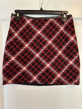 Express Red and Black Plaid Knit Mini Skirt